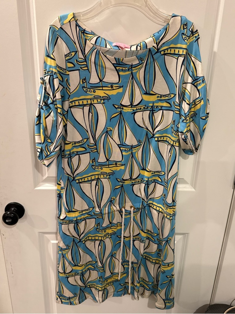 Lilly Pulitzer Light Blue, Yellow & Navy Graphic Print Top